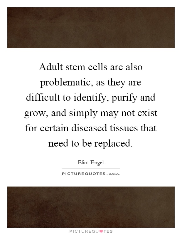 Adult stem cells are also problematic, as they are difficult to identify, purify and grow, and simply may not exist for certain diseased tissues that need to be replaced Picture Quote #1