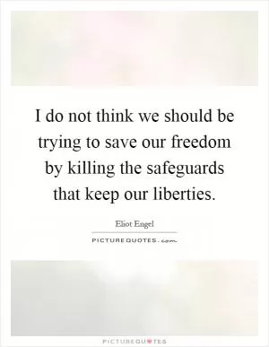 I do not think we should be trying to save our freedom by killing the safeguards that keep our liberties Picture Quote #1