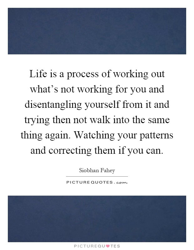 Life is a process of working out what's not working for you and disentangling yourself from it and trying then not walk into the same thing again. Watching your patterns and correcting them if you can Picture Quote #1