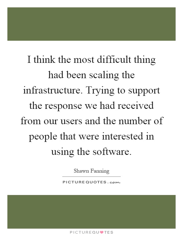 I think the most difficult thing had been scaling the infrastructure. Trying to support the response we had received from our users and the number of people that were interested in using the software Picture Quote #1