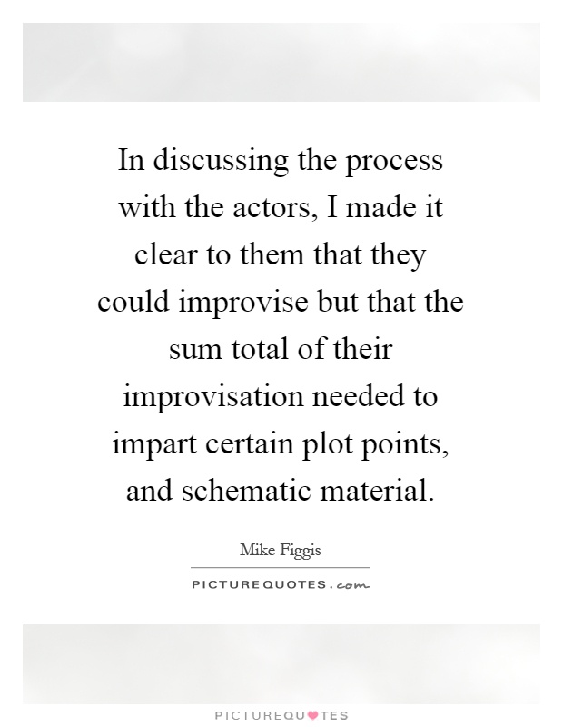 In discussing the process with the actors, I made it clear to them that they could improvise but that the sum total of their improvisation needed to impart certain plot points, and schematic material Picture Quote #1