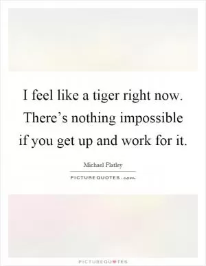 I feel like a tiger right now. There’s nothing impossible if you get up and work for it Picture Quote #1