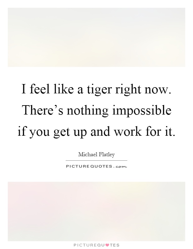 I feel like a tiger right now. There's nothing impossible if you get up and work for it Picture Quote #1