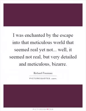 I was enchanted by the escape into that meticulous world that seemed real yet not... well, it seemed not real, but very detailed and meticulous, bizarre Picture Quote #1