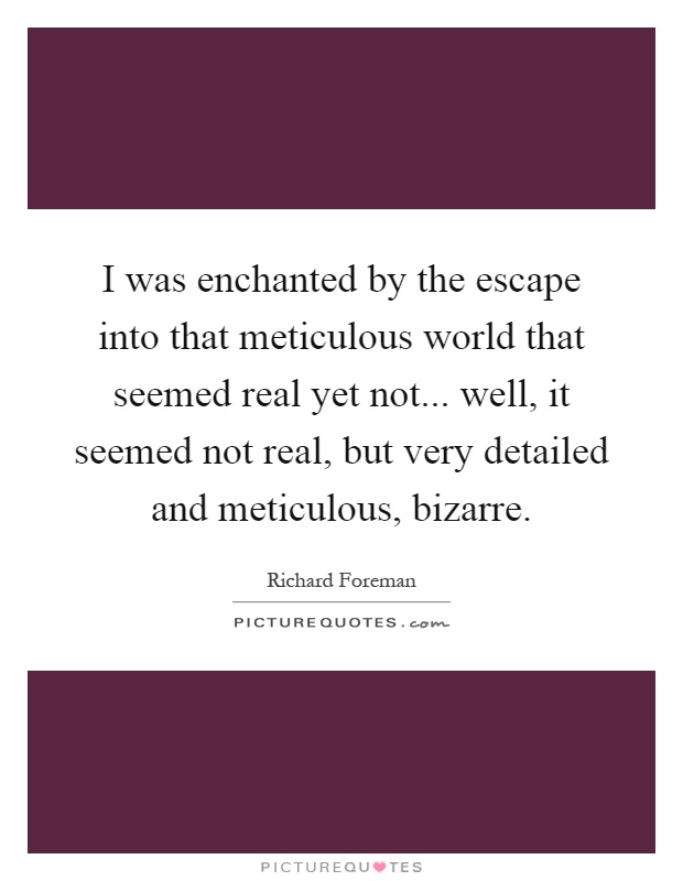 I was enchanted by the escape into that meticulous world that seemed real yet not... well, it seemed not real, but very detailed and meticulous, bizarre Picture Quote #1