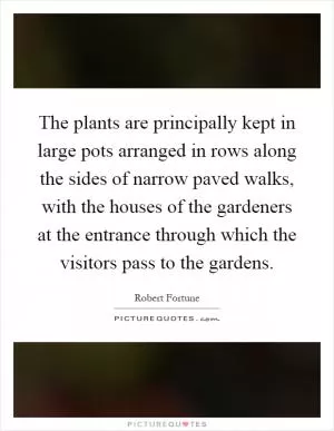 The plants are principally kept in large pots arranged in rows along the sides of narrow paved walks, with the houses of the gardeners at the entrance through which the visitors pass to the gardens Picture Quote #1