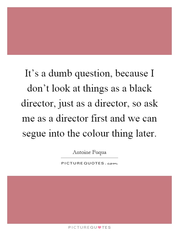 It's a dumb question, because I don't look at things as a black director, just as a director, so ask me as a director first and we can segue into the colour thing later Picture Quote #1