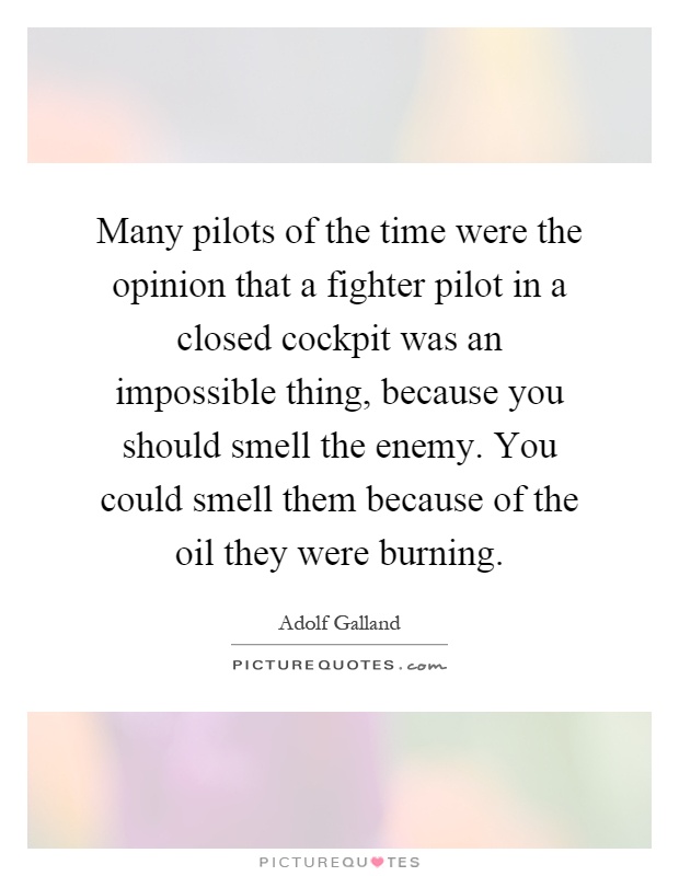 Many pilots of the time were the opinion that a fighter pilot in a closed cockpit was an impossible thing, because you should smell the enemy. You could smell them because of the oil they were burning Picture Quote #1