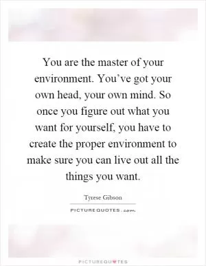 You are the master of your environment. You’ve got your own head, your own mind. So once you figure out what you want for yourself, you have to create the proper environment to make sure you can live out all the things you want Picture Quote #1