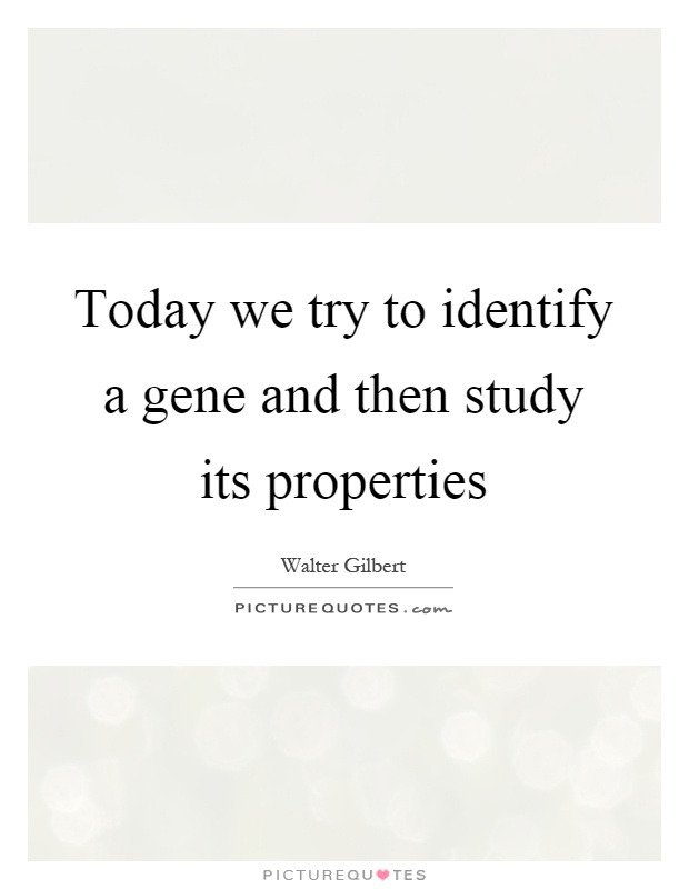 Today we try to identify a gene and then study its properties Picture Quote #1