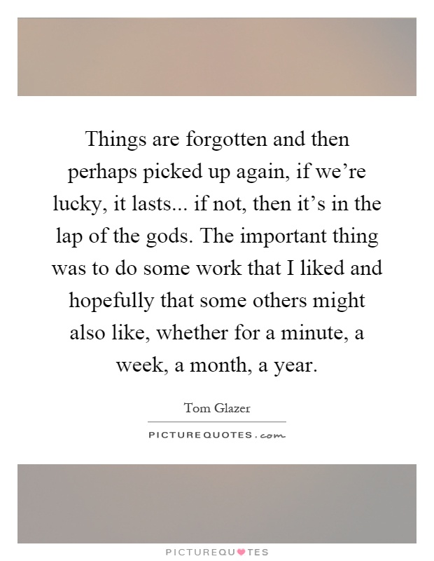 Things are forgotten and then perhaps picked up again, if we're lucky, it lasts... if not, then it's in the lap of the gods. The important thing was to do some work that I liked and hopefully that some others might also like, whether for a minute, a week, a month, a year Picture Quote #1