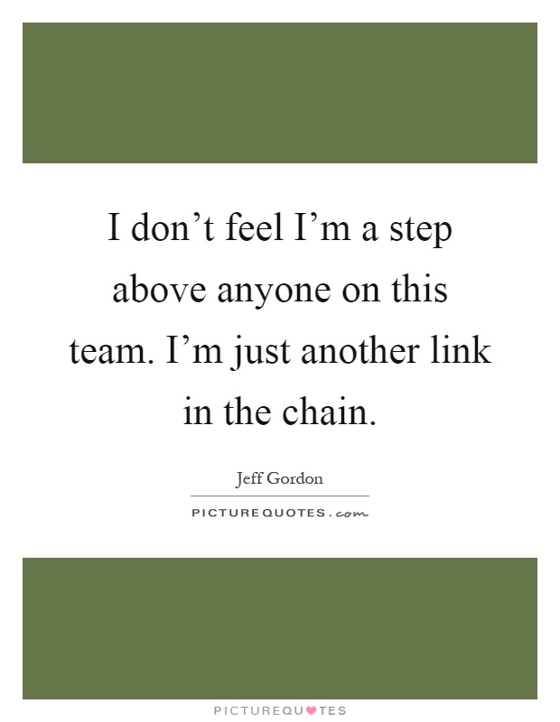 I don't feel I'm a step above anyone on this team. I'm just another link in the chain Picture Quote #1