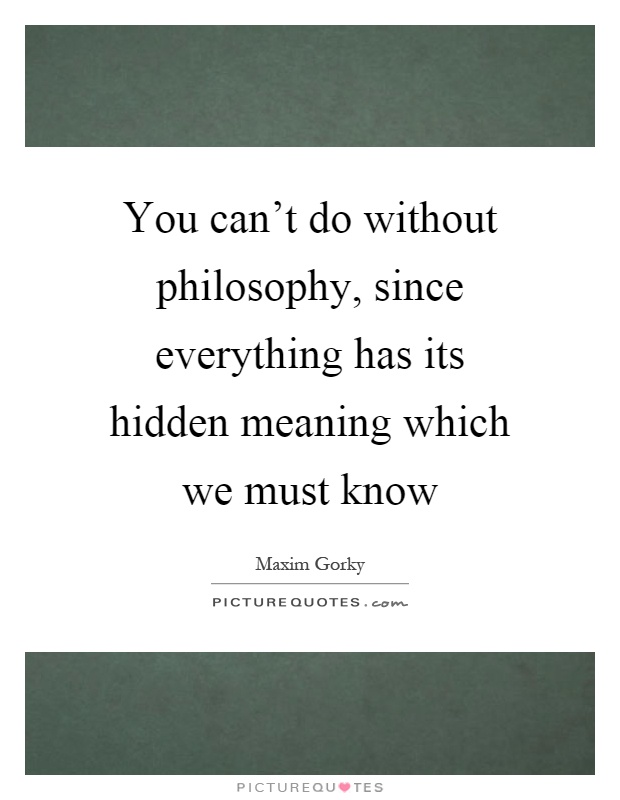 You can't do without philosophy, since everything has its hidden meaning which we must know Picture Quote #1