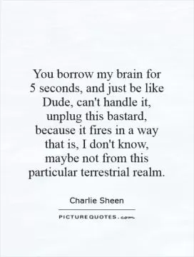 You borrow my brain for 5 seconds, and just be like Dude, can't handle it, unplug this bastard, because it fires in a way that is, I don't know, maybe not from this particular terrestrial realm Picture Quote #1