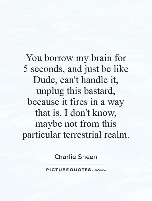 You borrow my brain for 5 seconds, and just be like Dude, can't handle it, unplug this bastard, because it fires in a way that is, I don't know, maybe not from this particular terrestrial realm Picture Quote #1