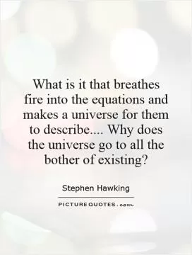 What is it that breathes fire into the equations and makes a universe for them to describe.... Why does the universe go to all the bother of existing? Picture Quote #1