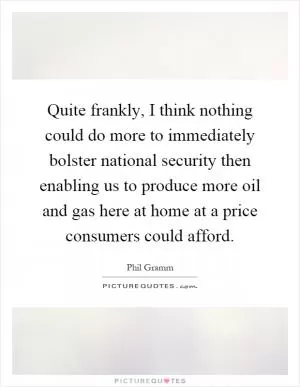 Quite frankly, I think nothing could do more to immediately bolster national security then enabling us to produce more oil and gas here at home at a price consumers could afford Picture Quote #1
