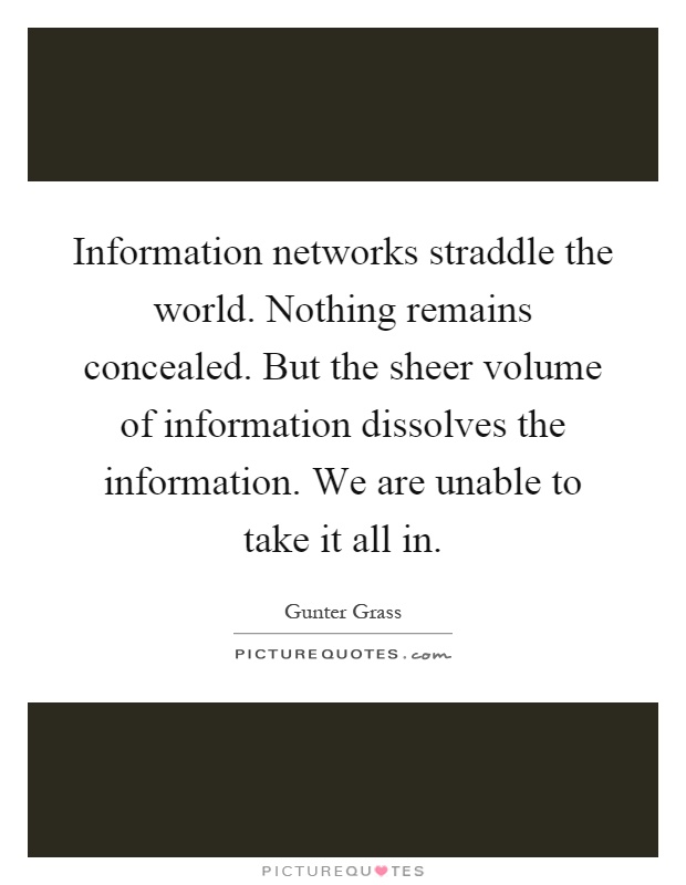 Information networks straddle the world. Nothing remains concealed. But the sheer volume of information dissolves the information. We are unable to take it all in Picture Quote #1