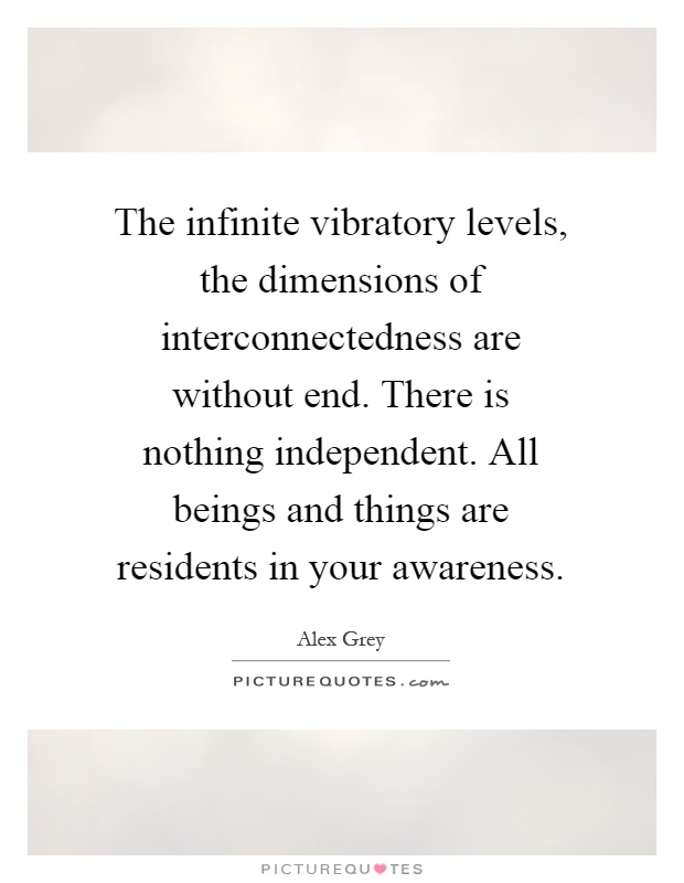 The infinite vibratory levels, the dimensions of interconnectedness are without end. There is nothing independent. All beings and things are residents in your awareness Picture Quote #1
