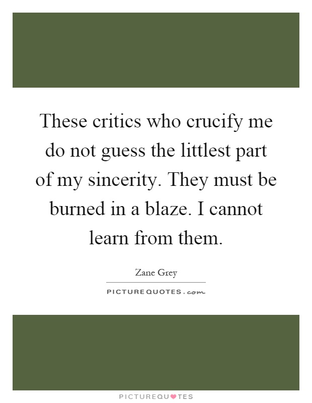 These critics who crucify me do not guess the littlest part of my sincerity. They must be burned in a blaze. I cannot learn from them Picture Quote #1