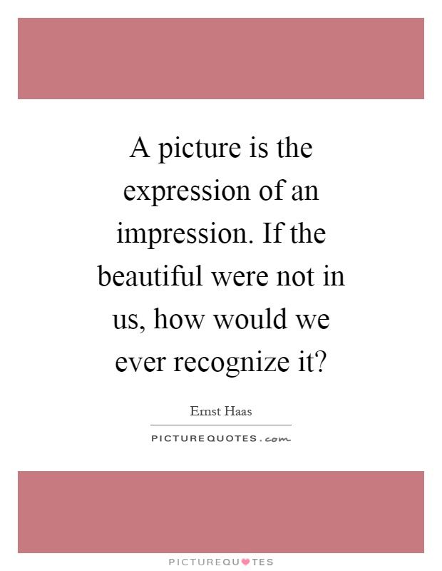 A picture is the expression of an impression. If the beautiful were not in us, how would we ever recognize it? Picture Quote #1