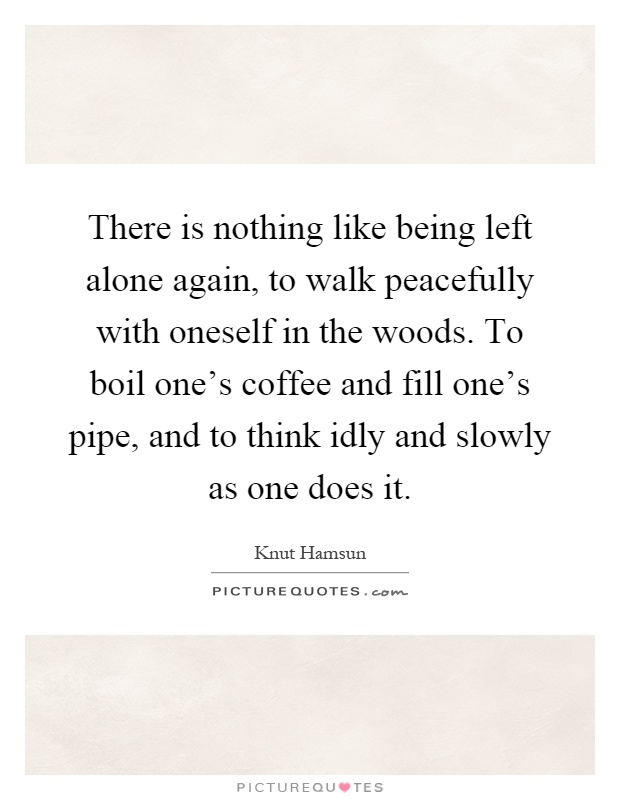 There is nothing like being left alone again, to walk peacefully with oneself in the woods. To boil one's coffee and fill one's pipe, and to think idly and slowly as one does it Picture Quote #1
