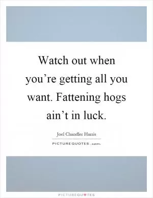 Watch out when you’re getting all you want. Fattening hogs ain’t in luck Picture Quote #1
