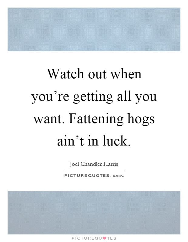 Watch out when you're getting all you want. Fattening hogs ain't in luck Picture Quote #1
