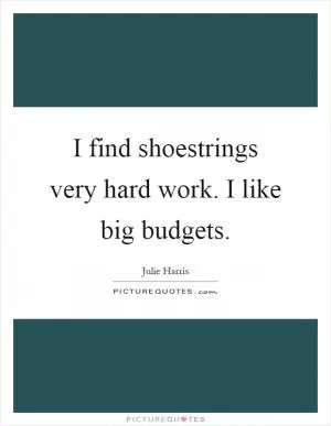 I find shoestrings very hard work. I like big budgets Picture Quote #1
