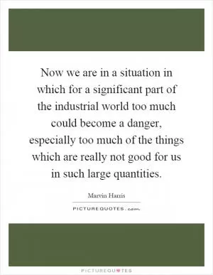 Now we are in a situation in which for a significant part of the industrial world too much could become a danger, especially too much of the things which are really not good for us in such large quantities Picture Quote #1