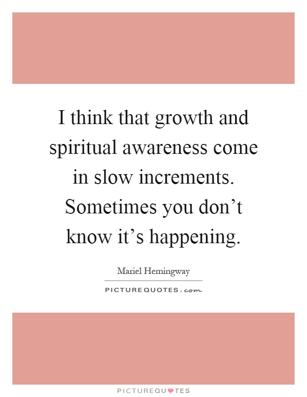 I think that growth and spiritual awareness come in slow increments. Sometimes you don't know it's happening Picture Quote #1