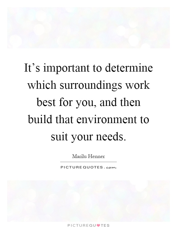 It's important to determine which surroundings work best for you, and then build that environment to suit your needs Picture Quote #1