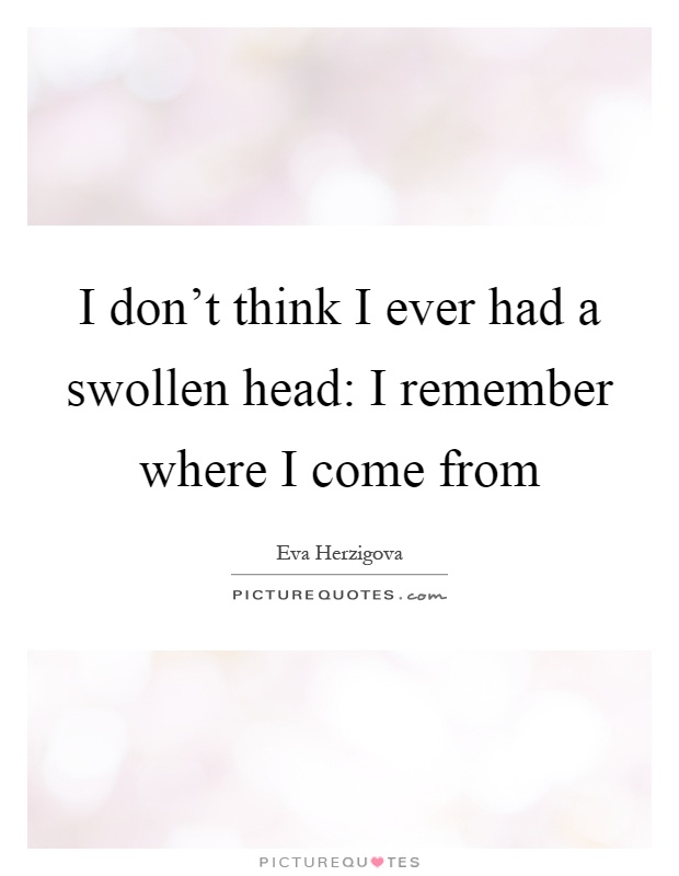 I don't think I ever had a swollen head: I remember where I come from Picture Quote #1