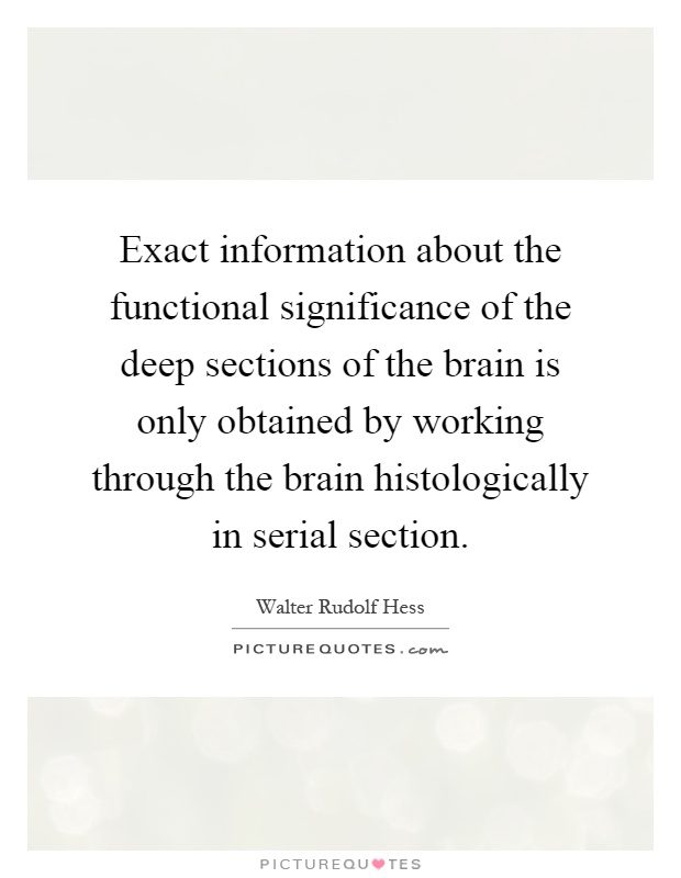 Exact information about the functional significance of the deep sections of the brain is only obtained by working through the brain histologically in serial section Picture Quote #1