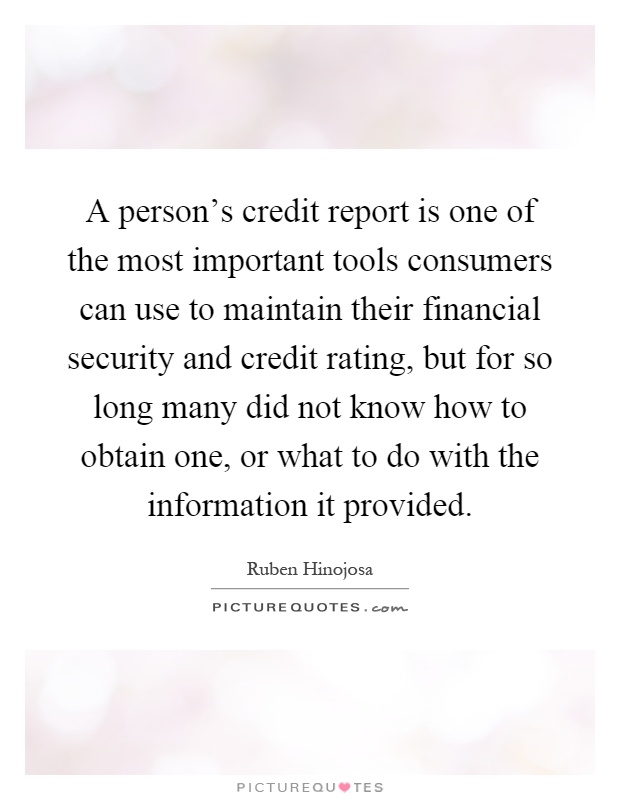 A person's credit report is one of the most important tools consumers can use to maintain their financial security and credit rating, but for so long many did not know how to obtain one, or what to do with the information it provided Picture Quote #1