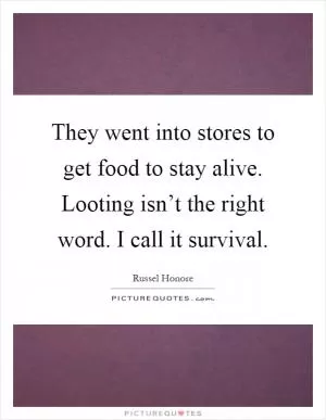 They went into stores to get food to stay alive. Looting isn’t the right word. I call it survival Picture Quote #1