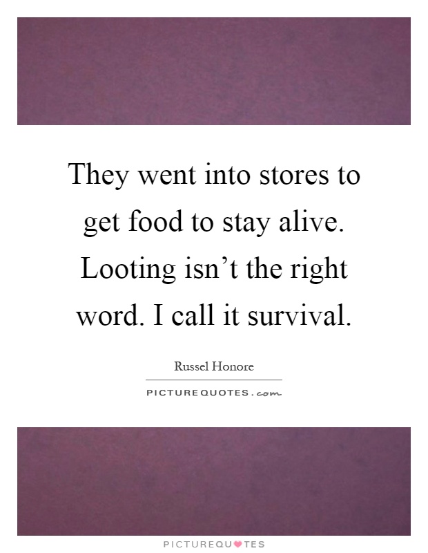 They went into stores to get food to stay alive. Looting isn't the right word. I call it survival Picture Quote #1