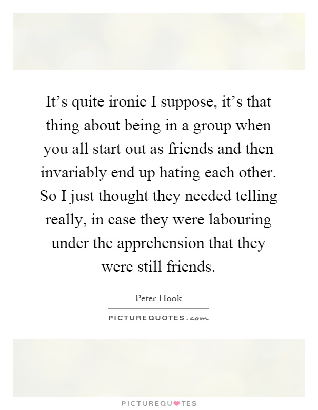 It's quite ironic I suppose, it's that thing about being in a group when you all start out as friends and then invariably end up hating each other. So I just thought they needed telling really, in case they were labouring under the apprehension that they were still friends Picture Quote #1