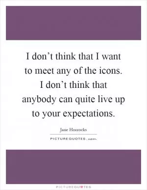 I don’t think that I want to meet any of the icons. I don’t think that anybody can quite live up to your expectations Picture Quote #1