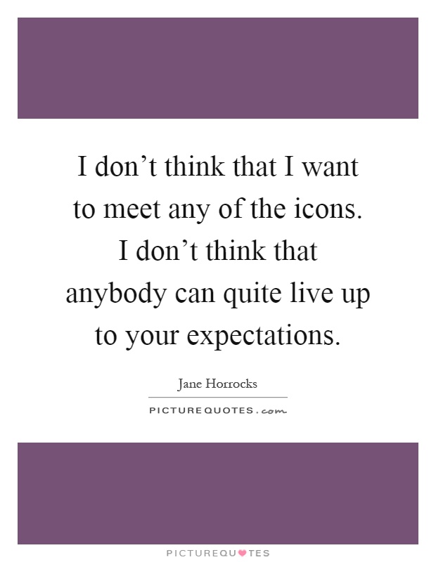 I don't think that I want to meet any of the icons. I don't think that anybody can quite live up to your expectations Picture Quote #1