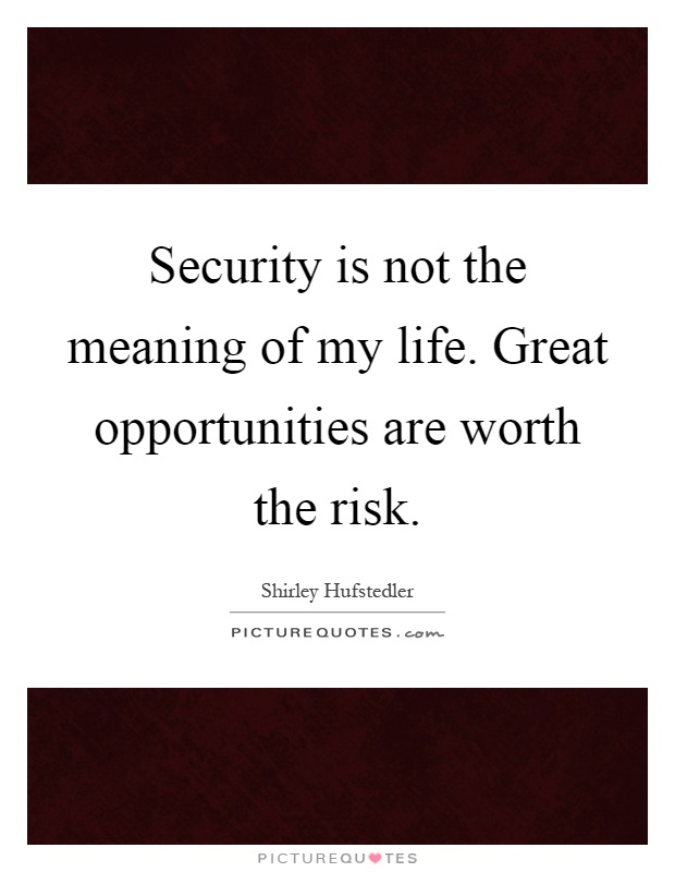 Security is not the meaning of my life. Great opportunities are worth the risk Picture Quote #1