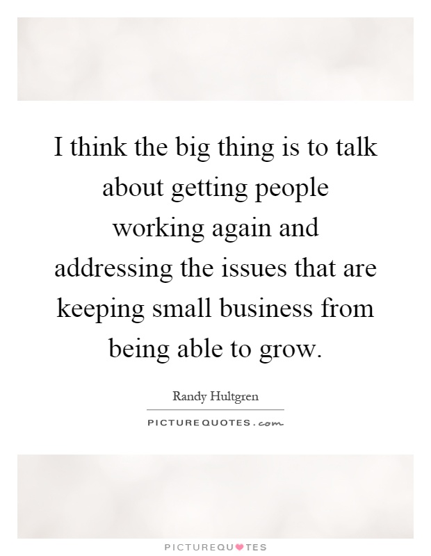 I think the big thing is to talk about getting people working again and addressing the issues that are keeping small business from being able to grow Picture Quote #1
