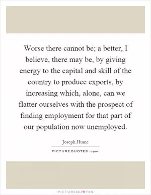 Worse there cannot be; a better, I believe, there may be, by giving energy to the capital and skill of the country to produce exports, by increasing which, alone, can we flatter ourselves with the prospect of finding employment for that part of our population now unemployed Picture Quote #1