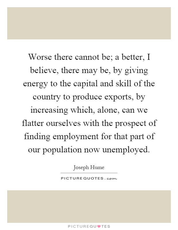 Worse there cannot be; a better, I believe, there may be, by giving energy to the capital and skill of the country to produce exports, by increasing which, alone, can we flatter ourselves with the prospect of finding employment for that part of our population now unemployed Picture Quote #1