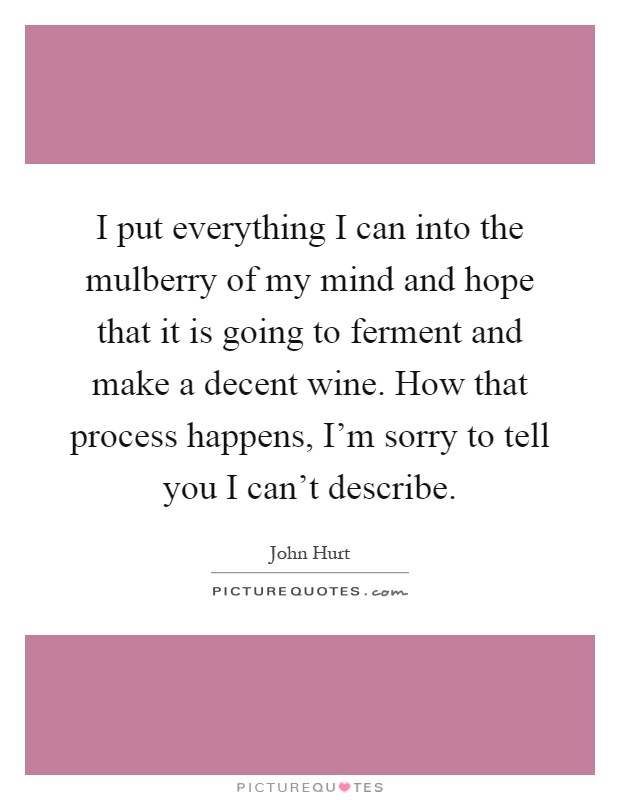 I put everything I can into the mulberry of my mind and hope that it is going to ferment and make a decent wine. How that process happens, I'm sorry to tell you I can't describe Picture Quote #1