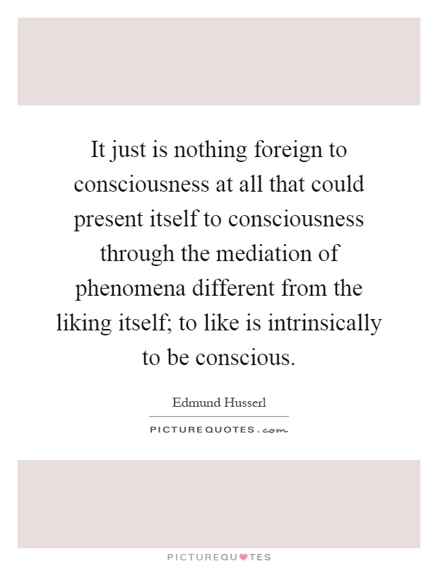 It just is nothing foreign to consciousness at all that could present itself to consciousness through the mediation of phenomena different from the liking itself; to like is intrinsically to be conscious Picture Quote #1