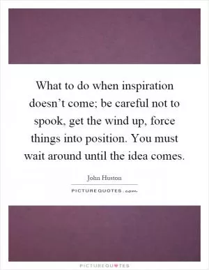 What to do when inspiration doesn’t come; be careful not to spook, get the wind up, force things into position. You must wait around until the idea comes Picture Quote #1