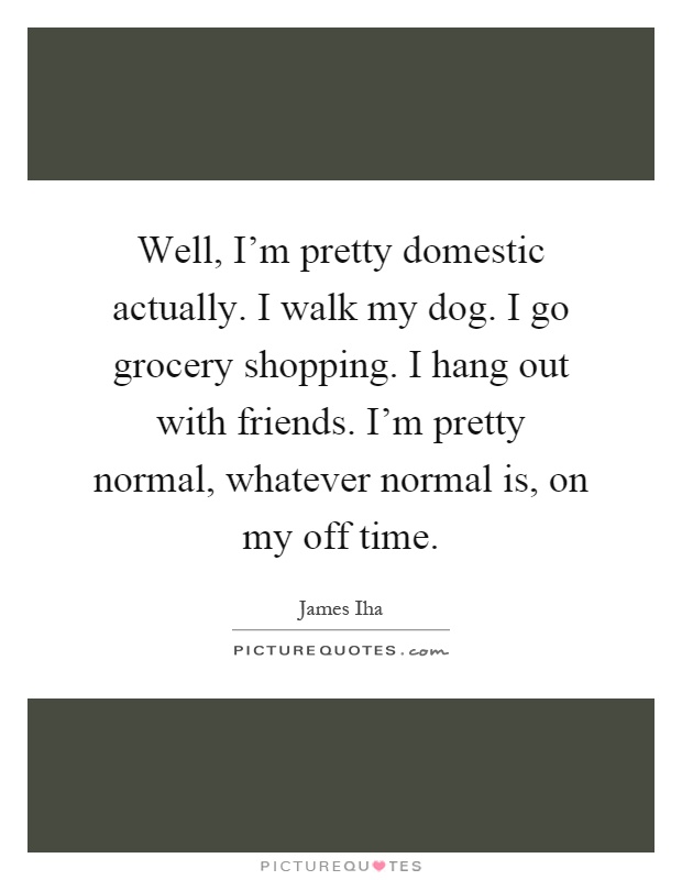Well, I'm pretty domestic actually. I walk my dog. I go grocery shopping. I hang out with friends. I'm pretty normal, whatever normal is, on my off time Picture Quote #1