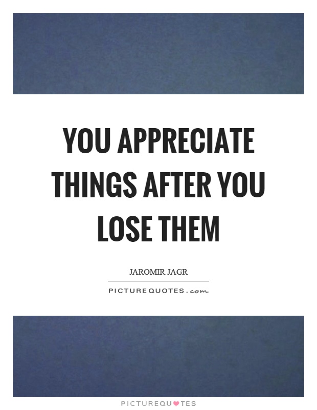 You appreciate things after you lose them Picture Quote #1