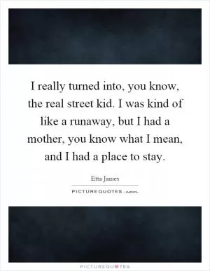 I really turned into, you know, the real street kid. I was kind of like a runaway, but I had a mother, you know what I mean, and I had a place to stay Picture Quote #1
